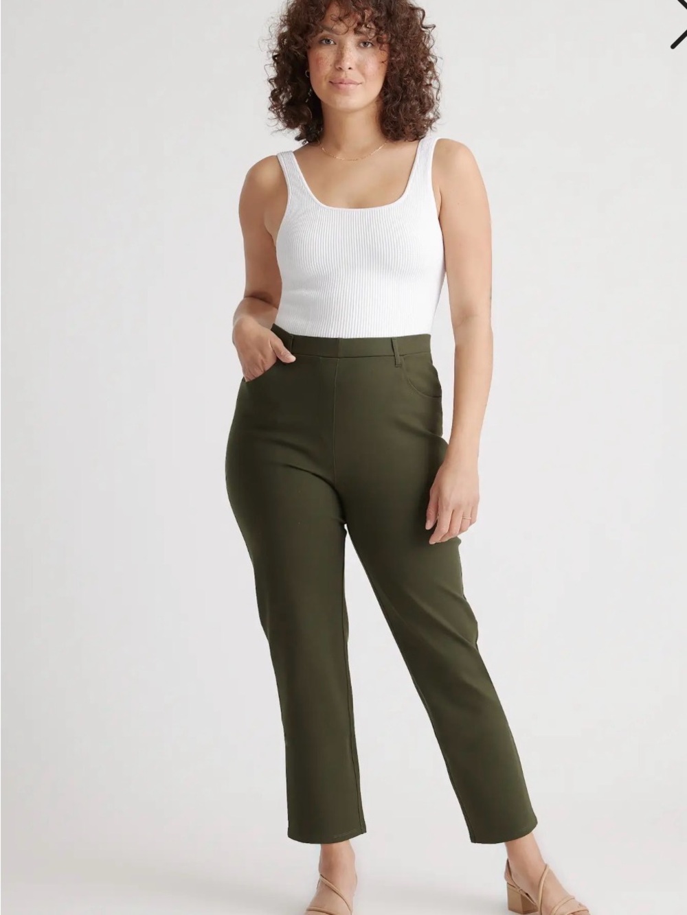 Quince Olive Green Pull On Ponte Ultra Stretch 4 Pocket Pants XL